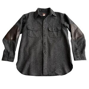 Johnson Woolen Mills Vermont USA EUC Long Tail Button‎ Gray Herringbone Shirt M